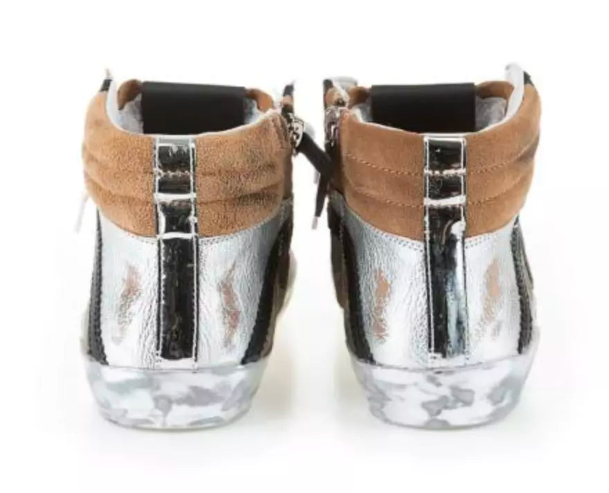Army Green High-Top Sneakers with Leather Accents
