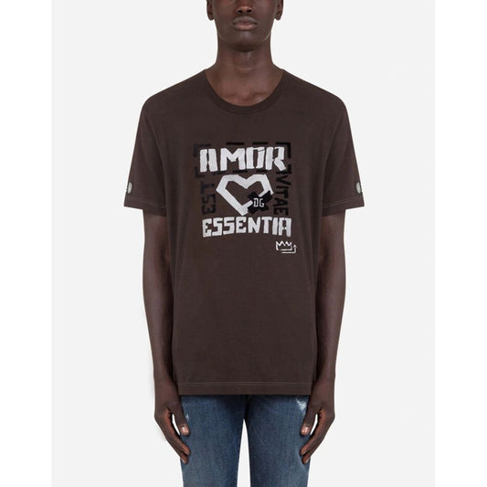 Elegant Brown Cotton Tee with Iconic Print