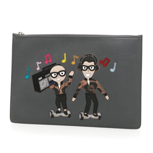 Elegant Black Leather Clutch with Embossed Design