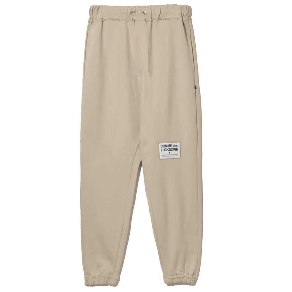 Chic Beige Cotton Sweatpants with Frayed Details