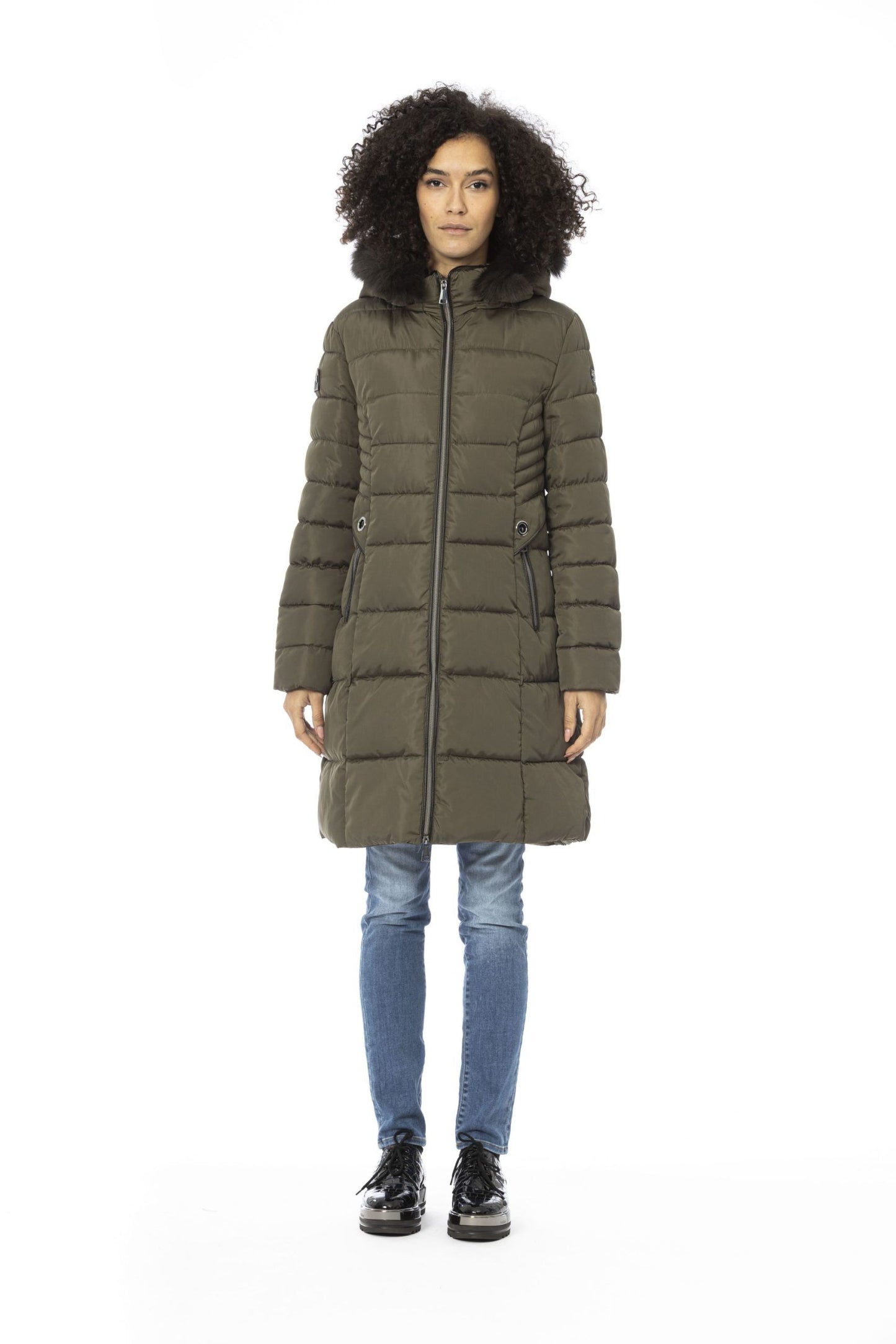 Chic Beige Down Jacket with Synthetic Fur Hood