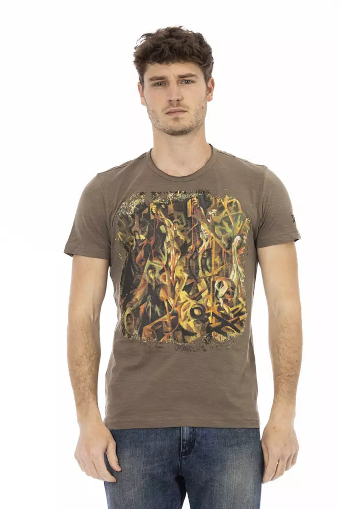 Elegant Brown Tee with Chic Front Print