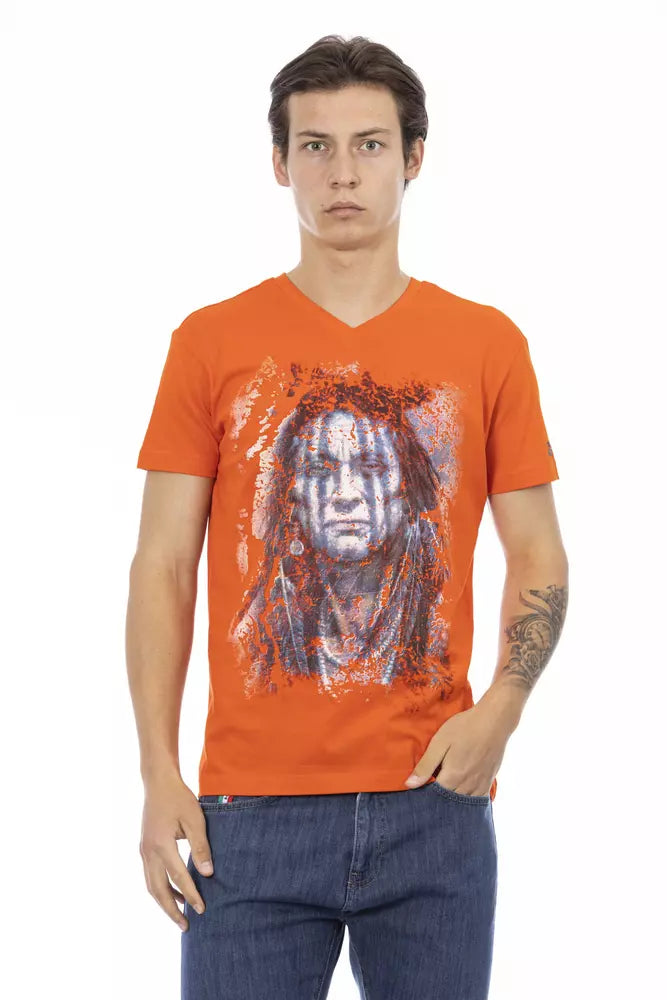 Elegant V-Neck Tee with Vibrant Front Print