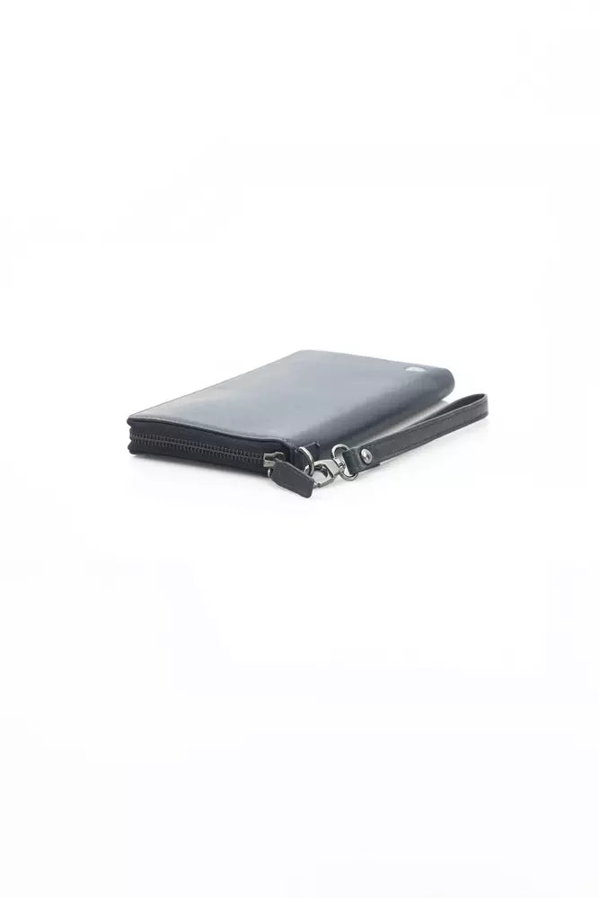 Sleek Blue Leather Zip Wallet
