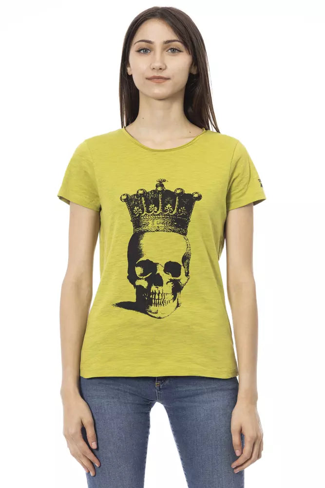 Chic Green Short Sleeve Tee with Unique Front Print