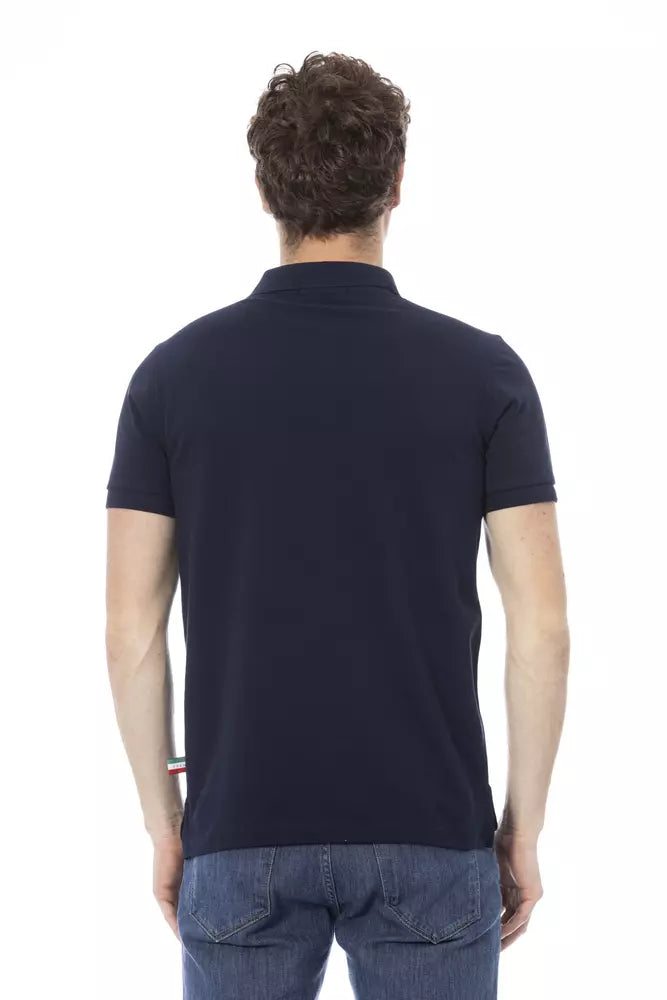 Elegant Blue Cotton Polo with Chic Embroidery