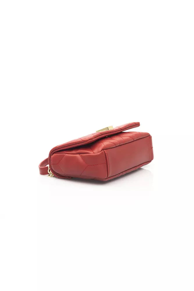 Chic Red Leather Shoulder Flap Bag with Golden Accents