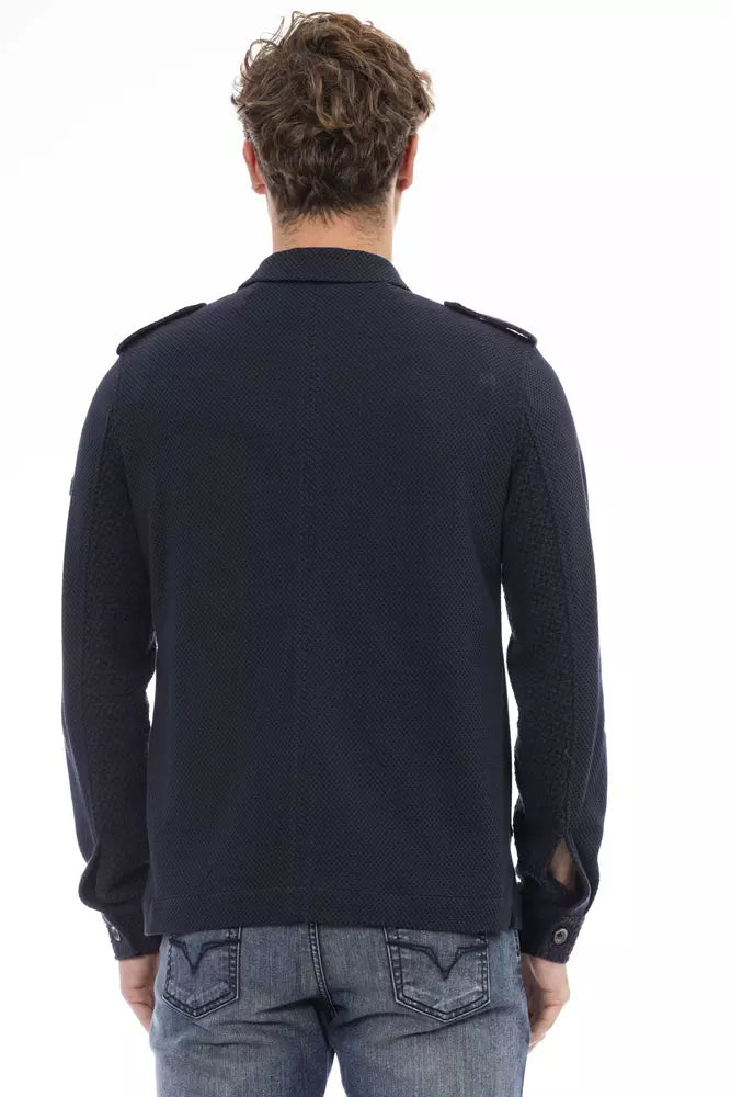 Chic Blue Waterproof Hooded Jacket with Unique Braces