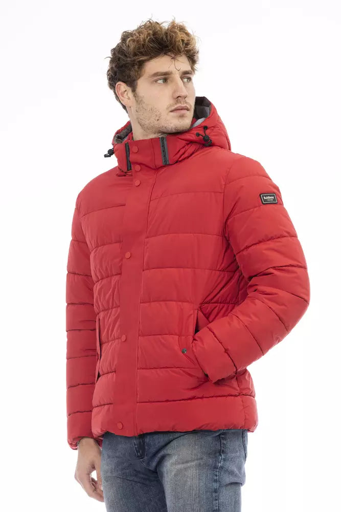 Elevated Red Monogram Jacket with Zip and Buttons