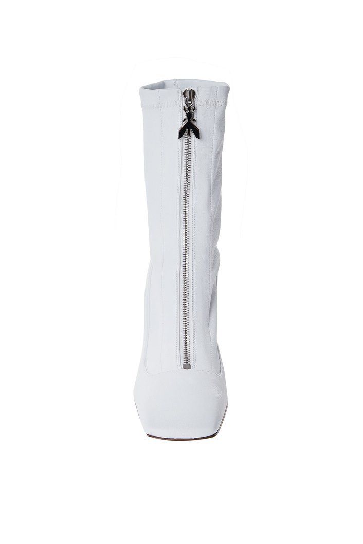 Elegant White Leather Boots with Zip Back Closure