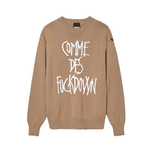 Chic Embossed Logo Wool Blend Crewneck Sweater