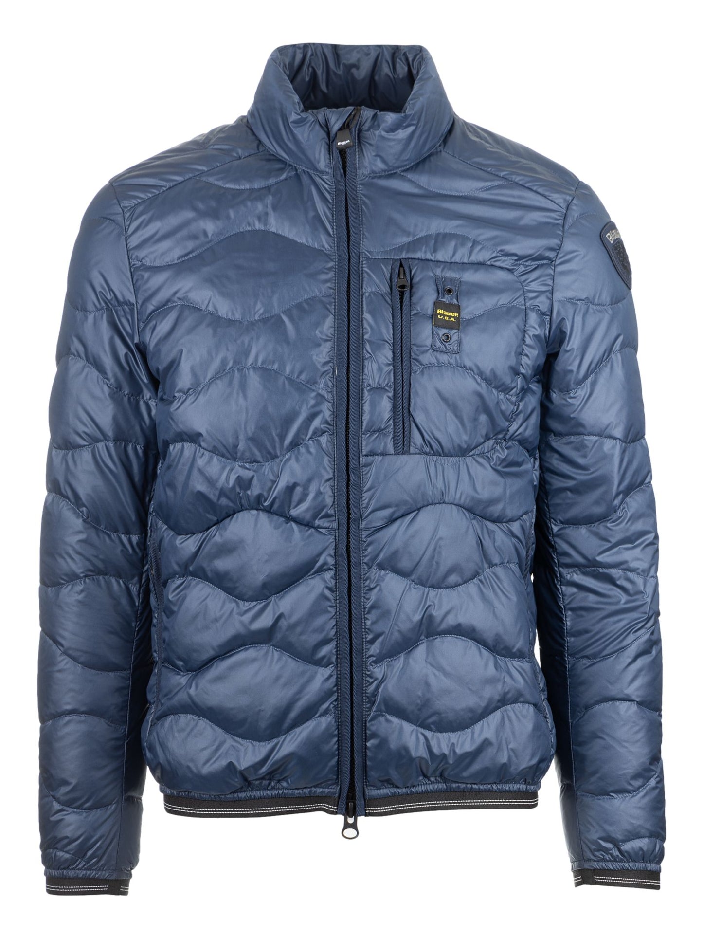 Classic Blue Nylon Jacket with Logo Accents