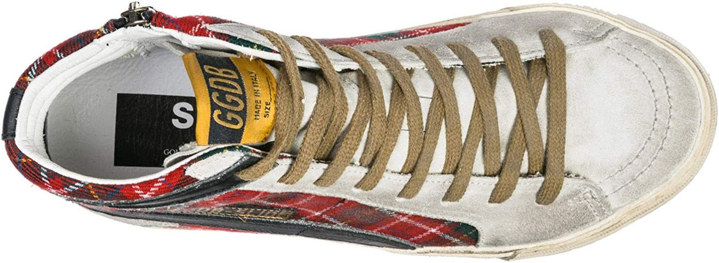 Chic Tartan Calfskin Sneakers with Suede Accents