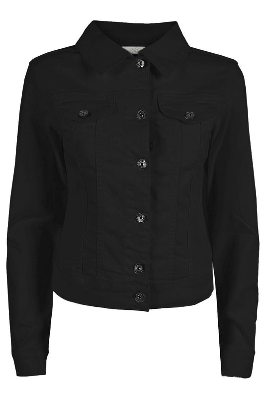 Sleek Black Denim Jacket with Button Closure