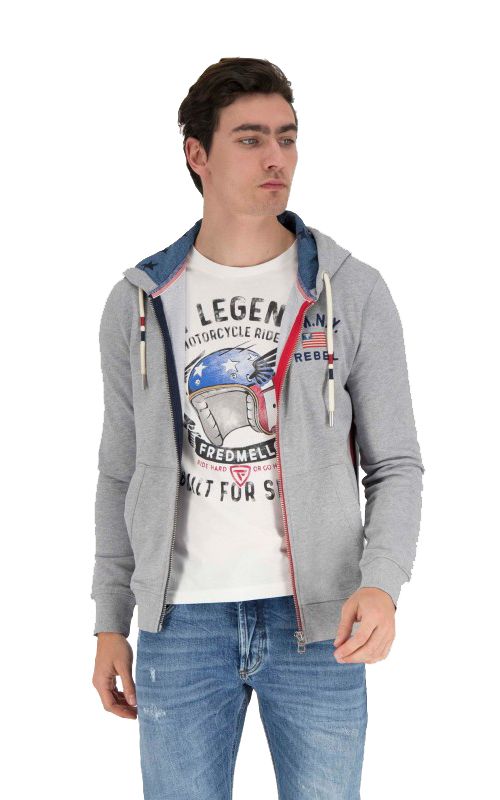 Chic Gray Hooded Zip Sweatshirt with Embroidered Logo