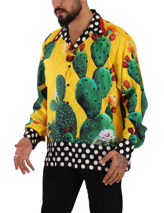 Multicolor Silk Oversize Cactus Print Shirt