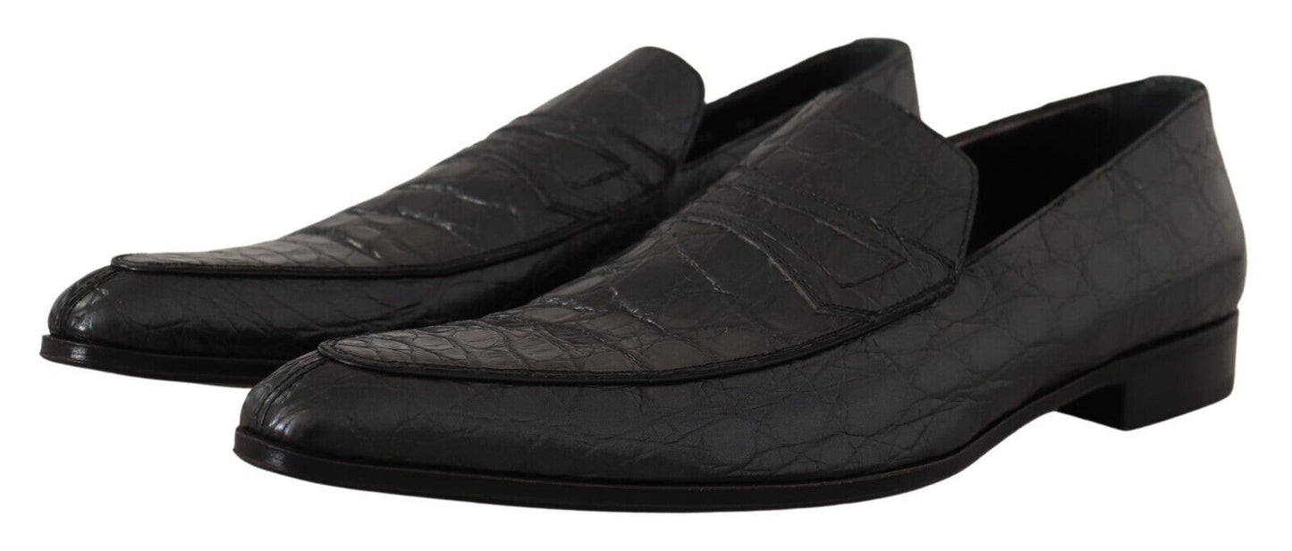 Exquisite Black & Gray Crocodile Loafers