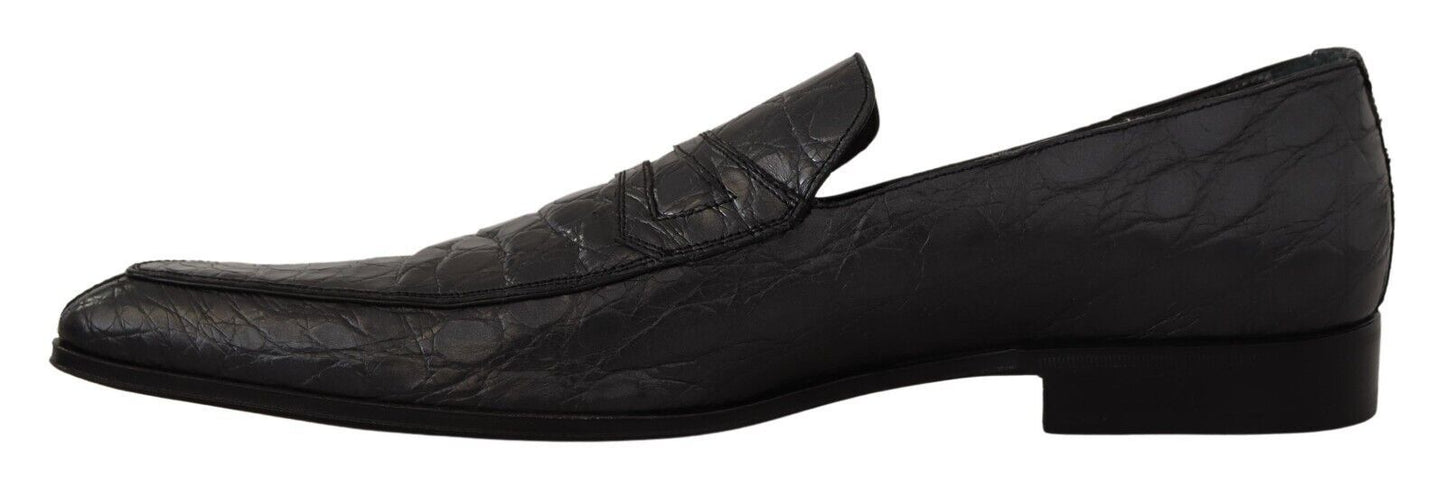 Exquisite Black & Gray Crocodile Loafers