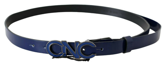 Blue Leather Logo Skinny Fashion Belt