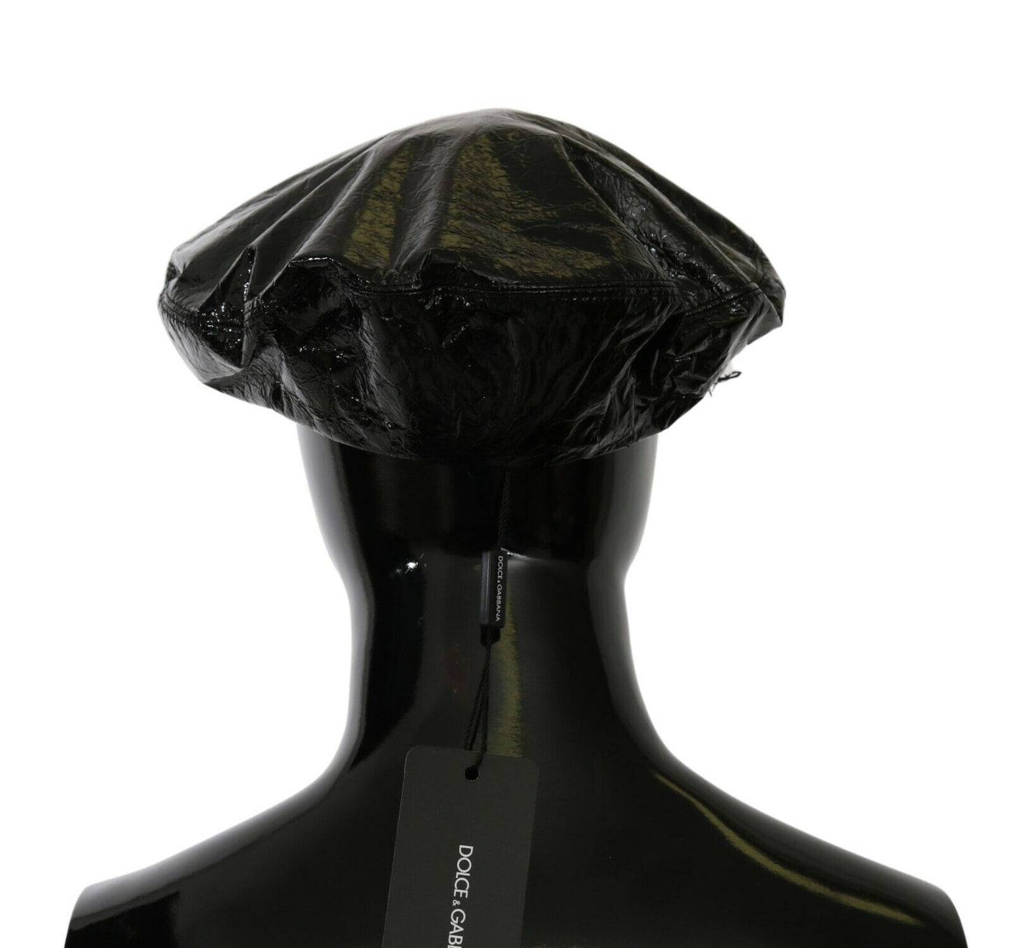 Elegant Floral-Lined Bucket Cap in Smooth Black Leather