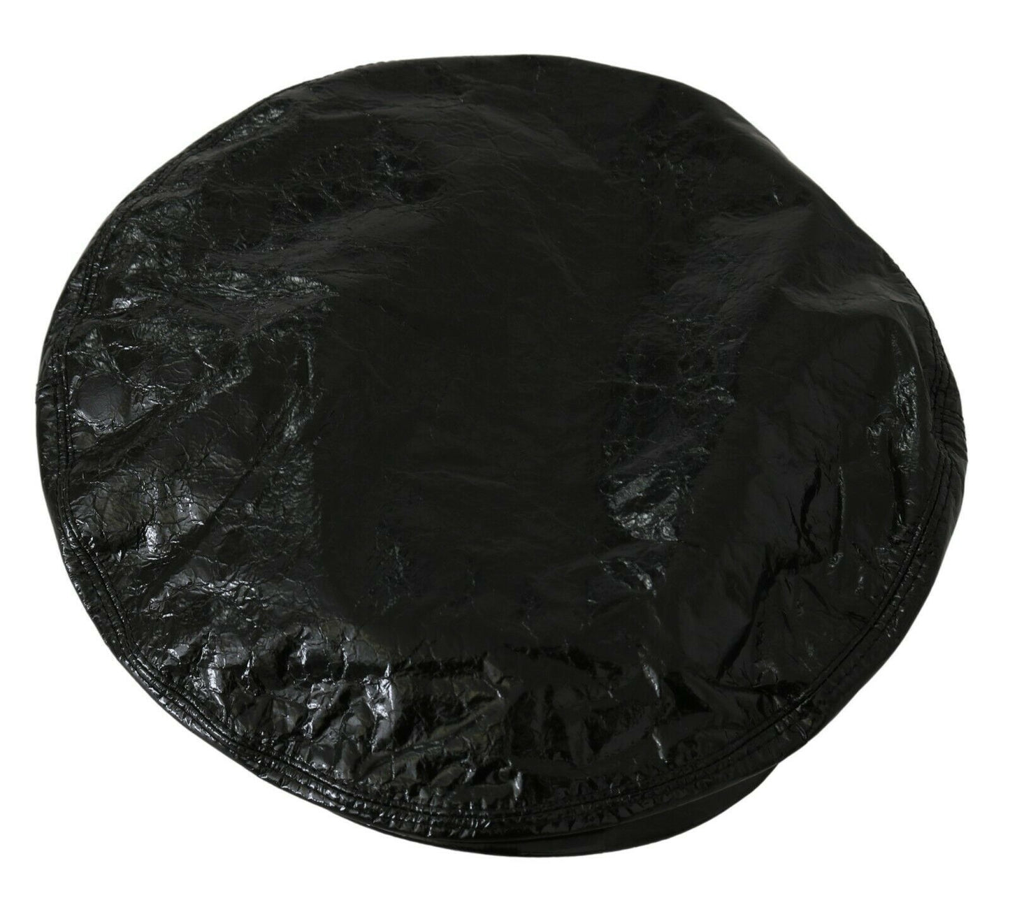 Elegant Floral-Lined Bucket Cap in Smooth Black Leather