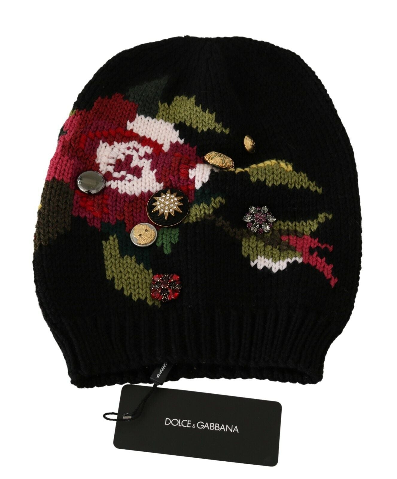 Elegant Black Wool Floral Beanie