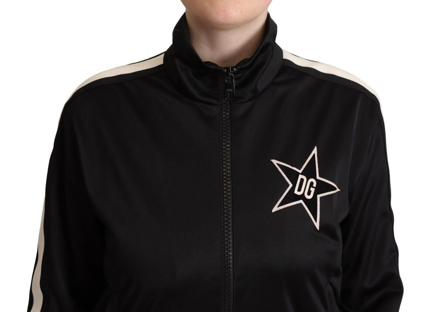 Elegant Zip-Up Bomber Sweater in Black & White