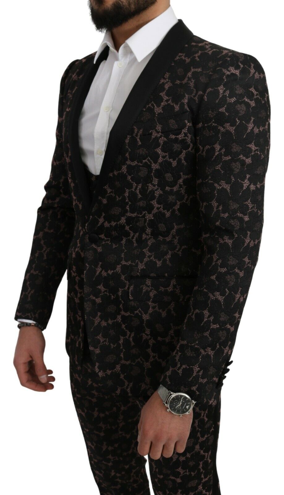 Suit Black Floral 3 Piece Slim Tuxedo