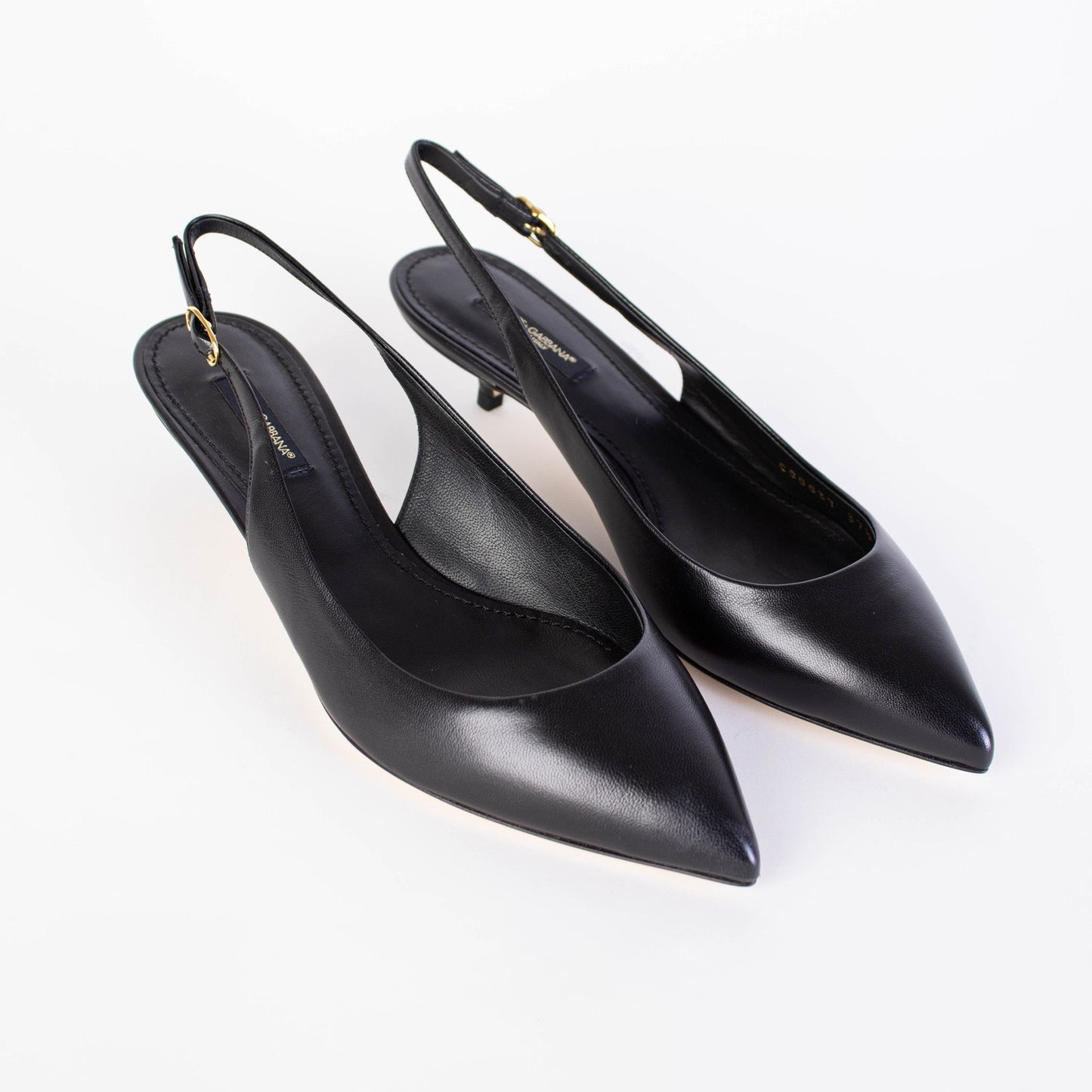 Elegant Black Leather Décolleté with Low Heel