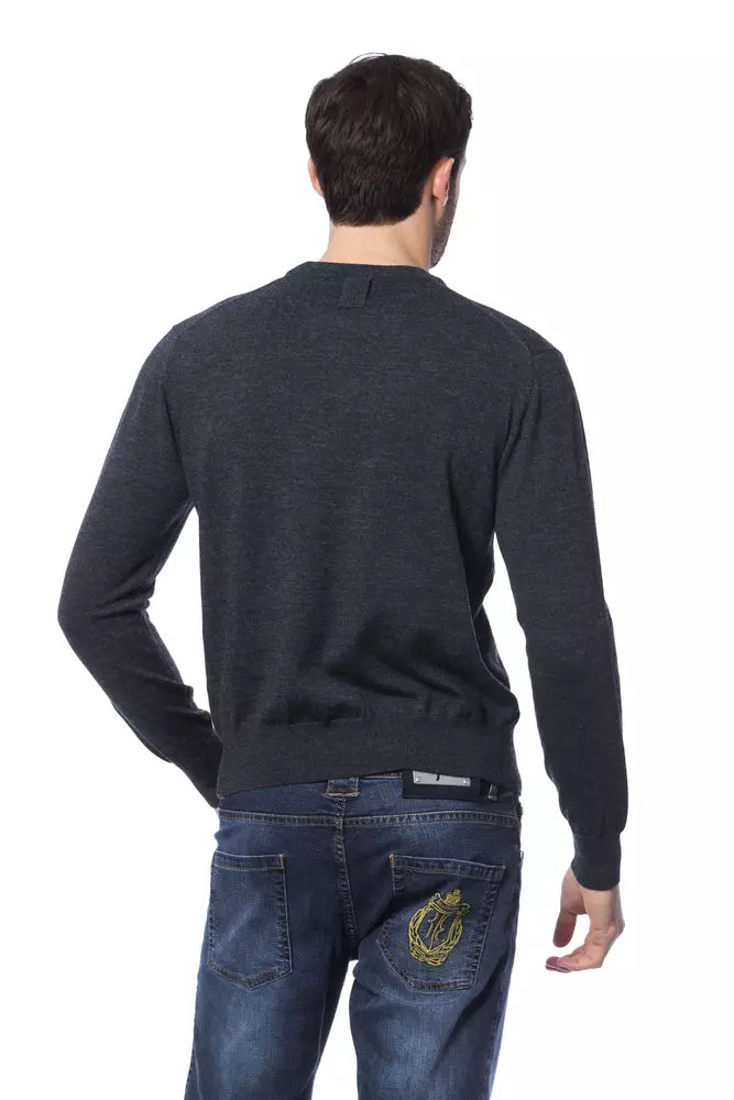 Embroidered Merino Wool Crew Neck Sweater