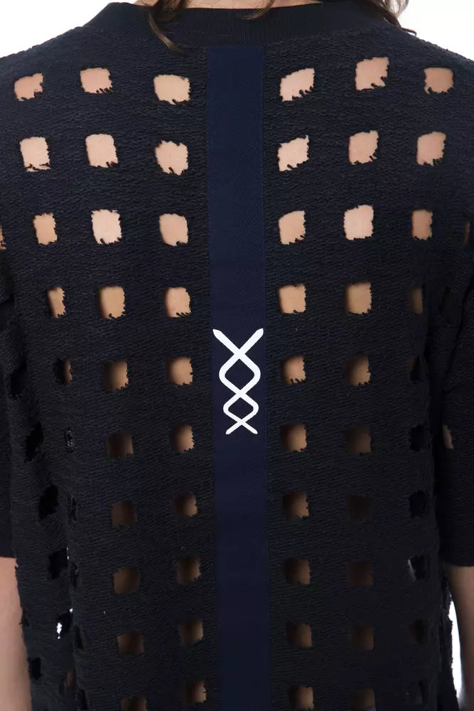 Sleek Black Perforated Cotton Tee