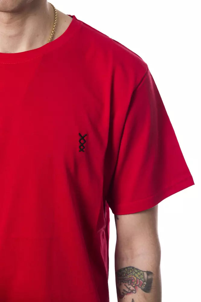 Elegant Red Round Neck Cotton Tee