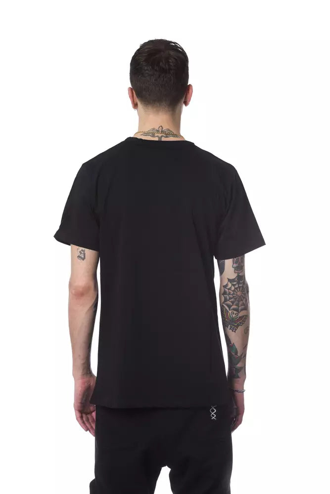 Sleek Black Cotton Tee with Artisanal Print