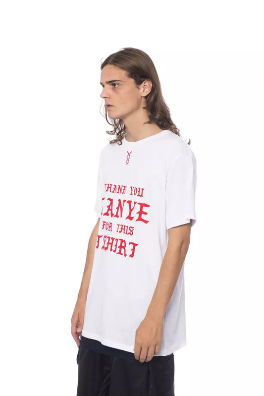 Elegant White Cotton Tee with Artistic Print