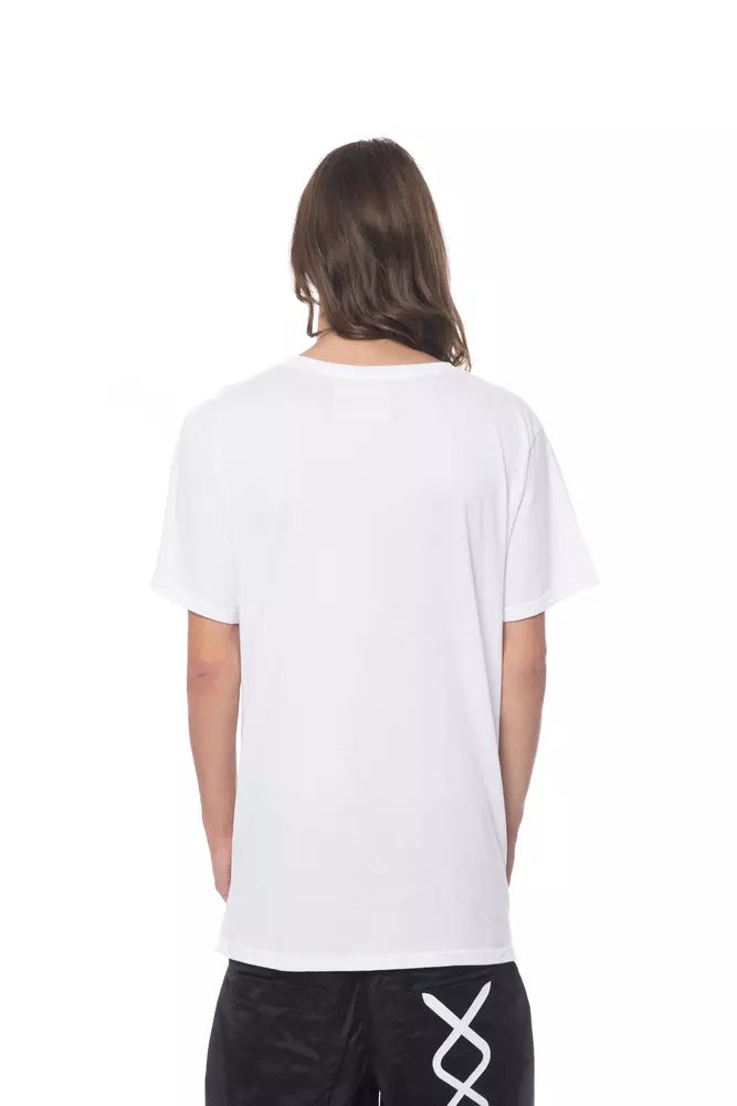 Elegant White Cotton Tee with Artistic Print
