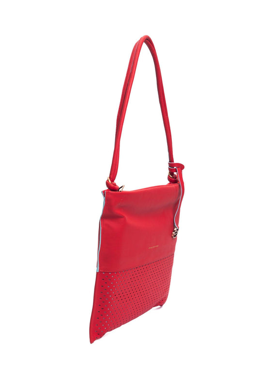 Chic Perforated Red Leather Shoulder Bag