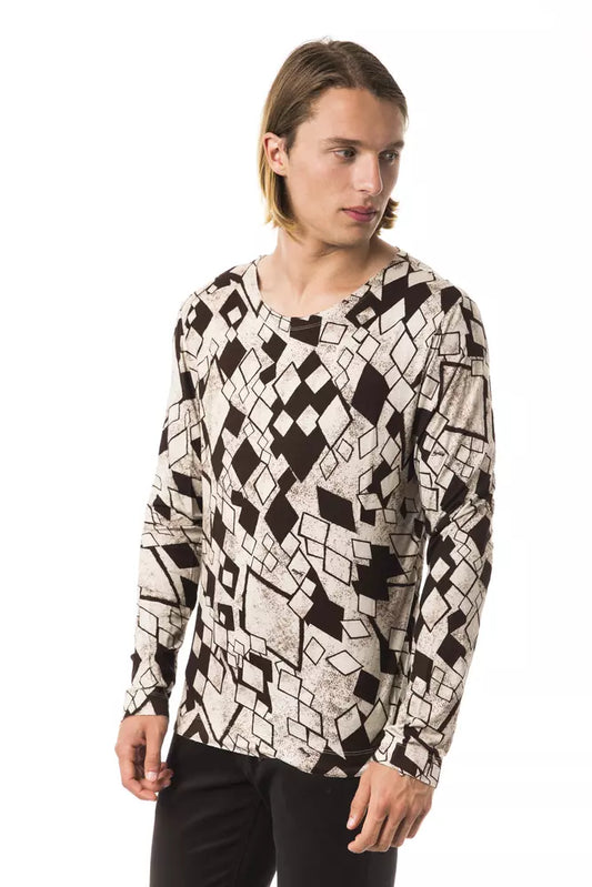 Beige Printed Round Neck Long Sleeve Tee