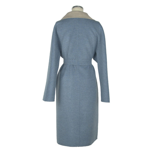 Elegant Light Blue Wool Coat with Belt