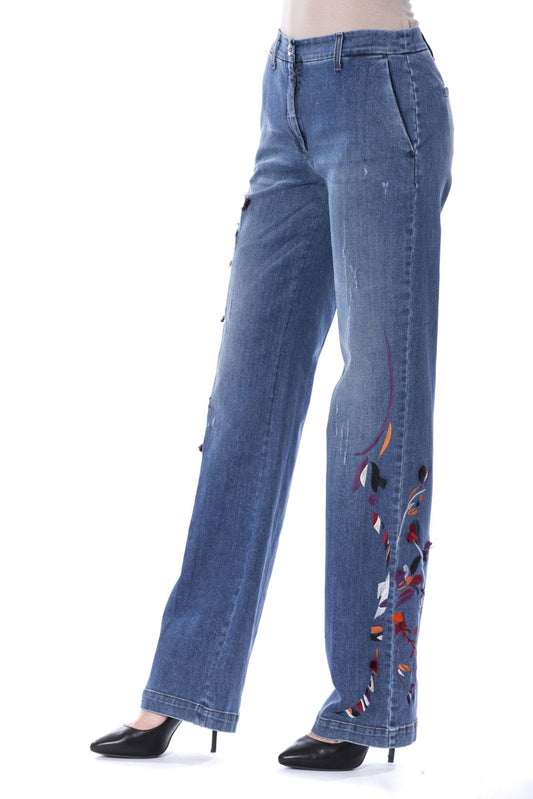 Embroidered Slim Fit Denim Jeans in Blue