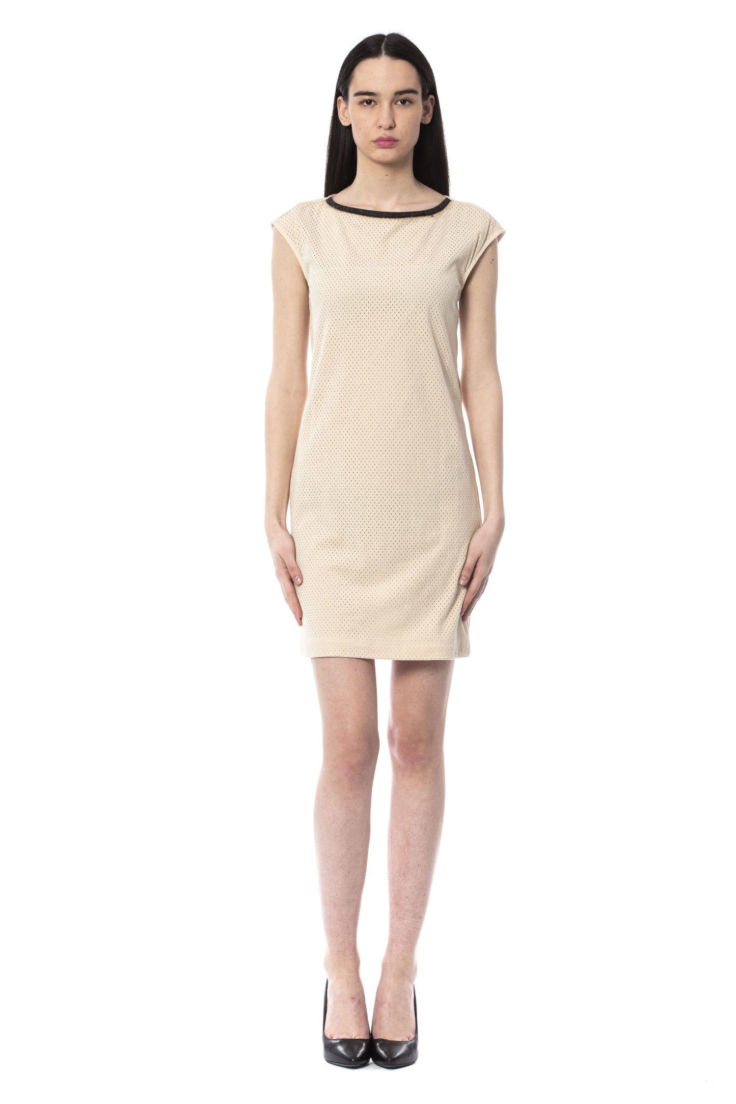 Elegant Beige Sleeveless Short Dress