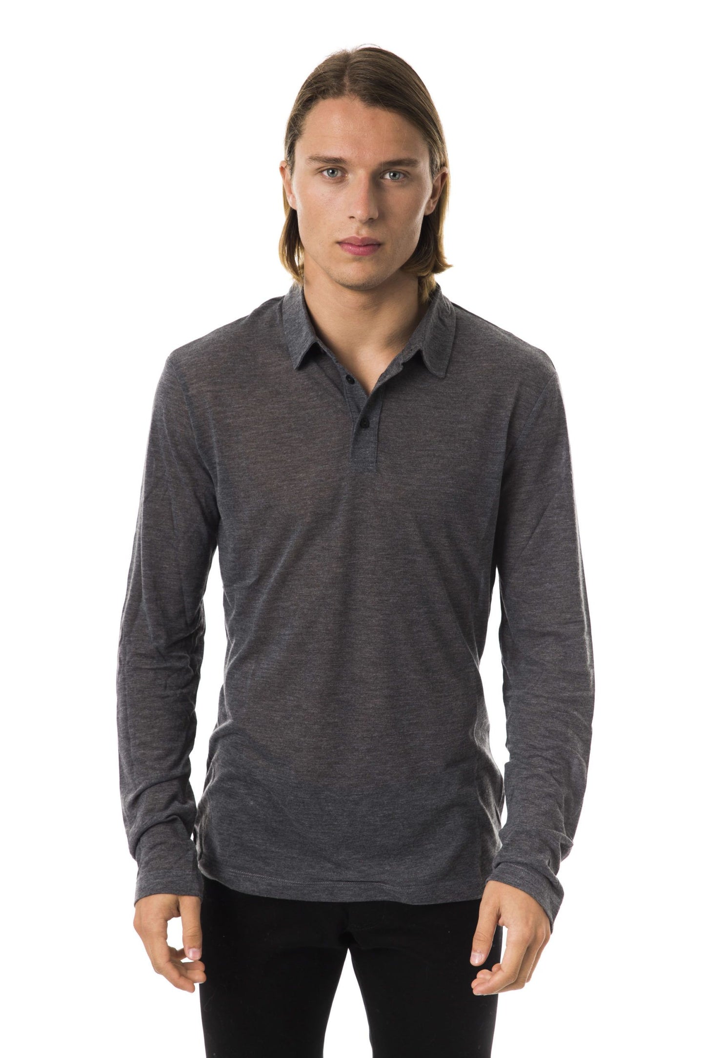Elegant Long Sleeve Polo Shirt in Gray