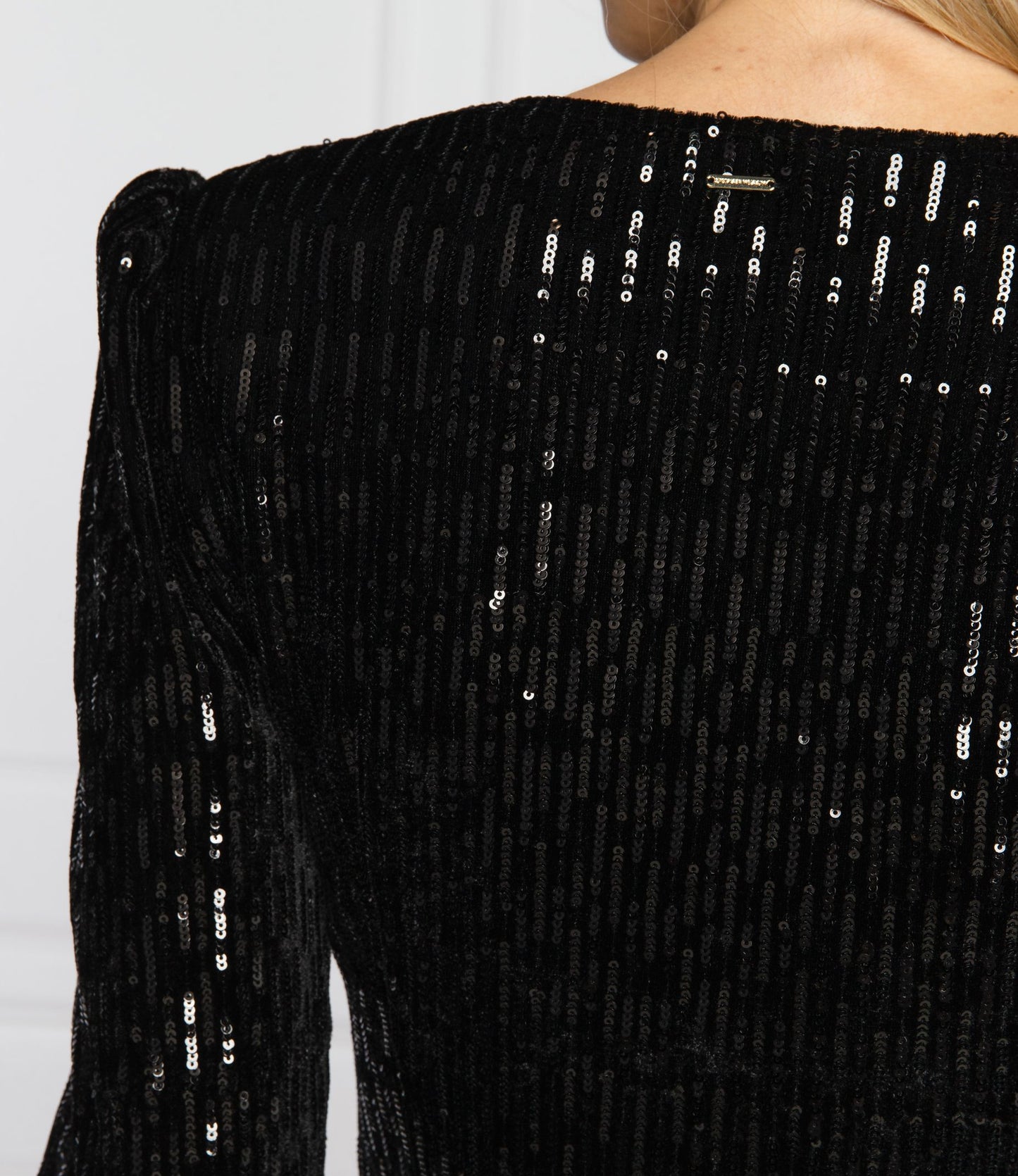 Black Sequined Asymmetrical Wrap Dress