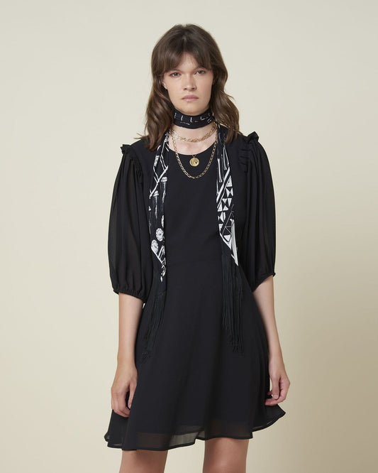 Elegant Black Tulle Knee-Length Dress