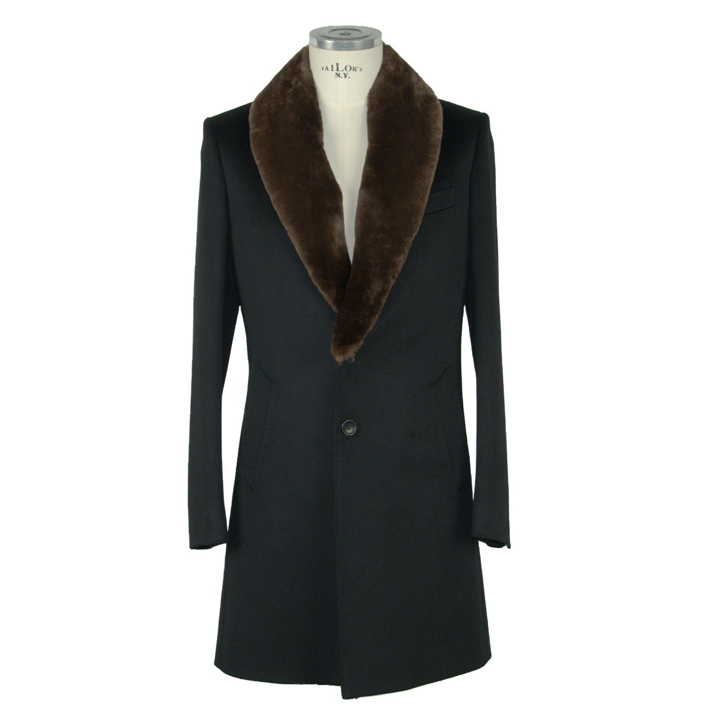 Elegant Virgin Wool Coat with Natural Fur