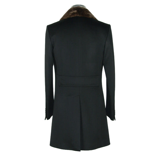 Elegant Virgin Wool Coat with Natural Fur