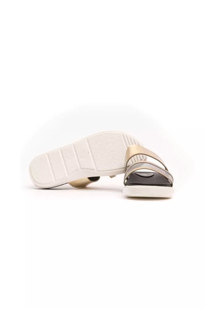 Elegant Gold Strappy Low Heel Sandals