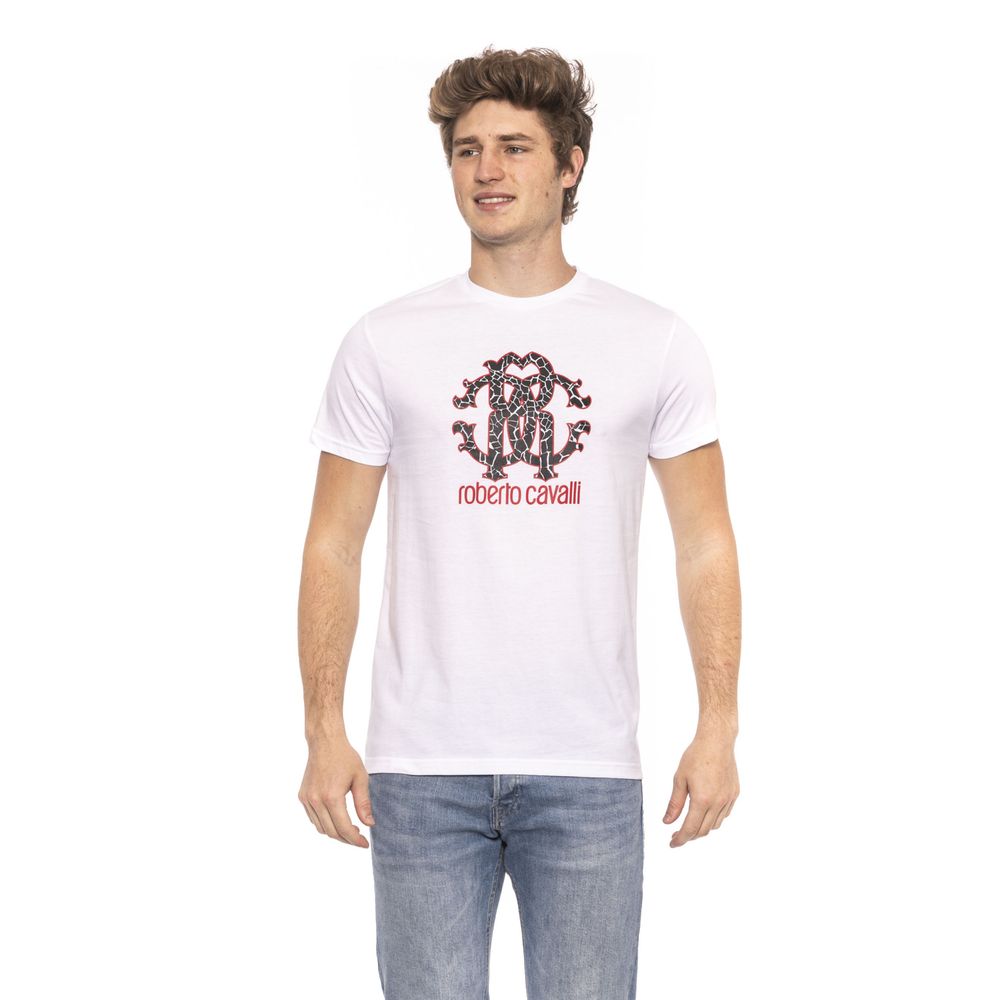 Elegant White Cotton Tee with Logo Print