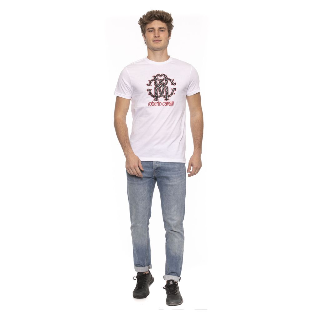 Elegant White Cotton Tee with Logo Print