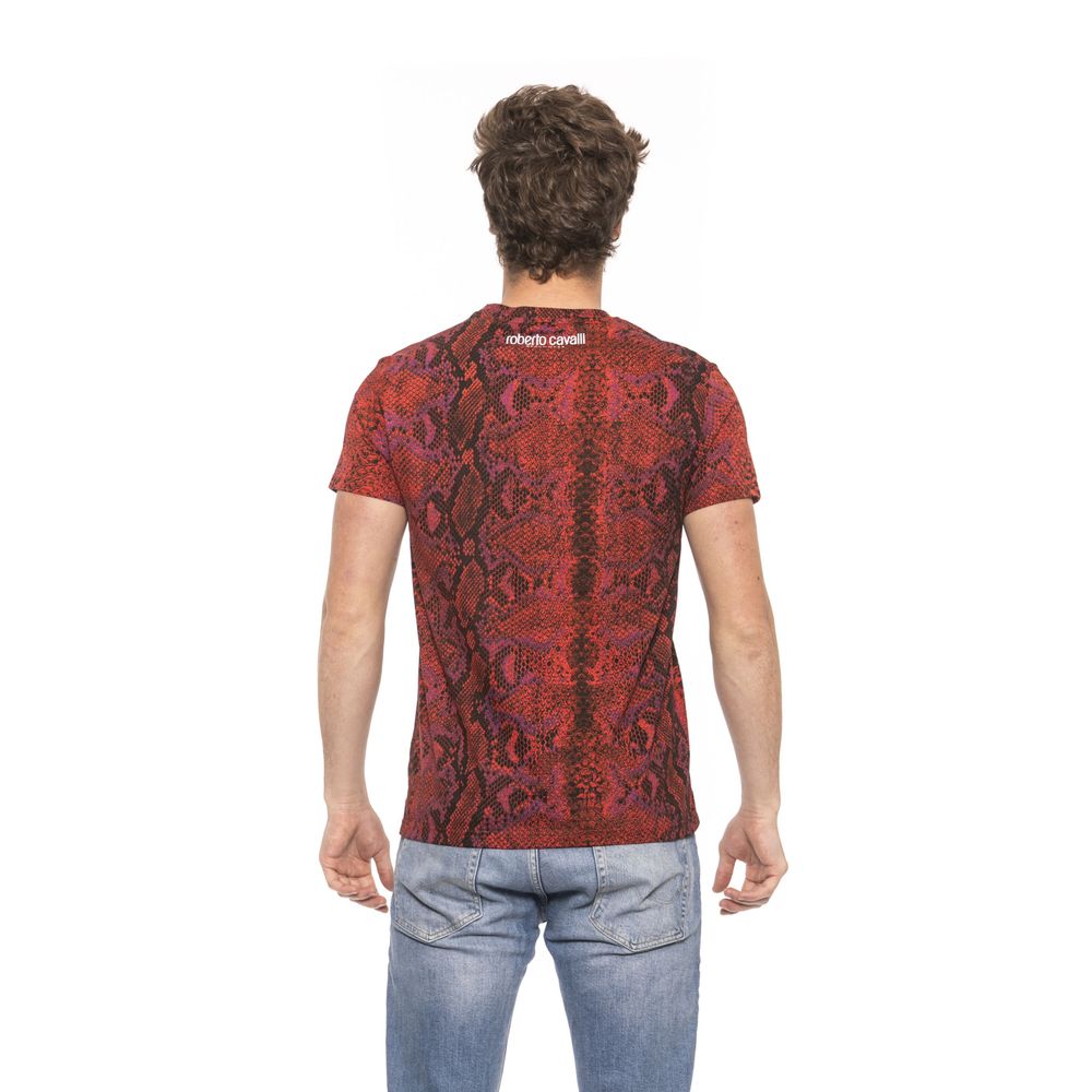 Vibrant Red Logo Tee with Python Motif
