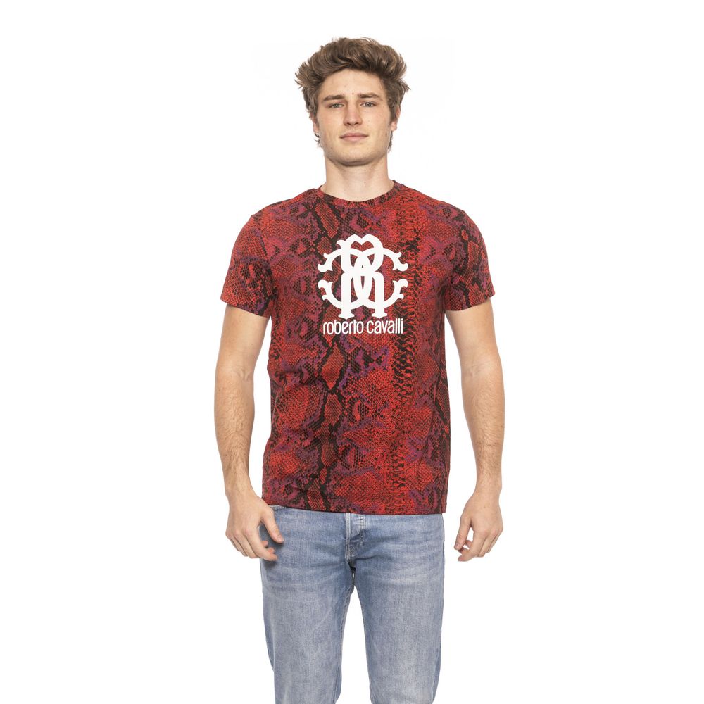 Vibrant Red Logo Tee with Python Motif